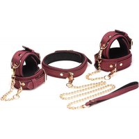 Aanbieding 6-delige BDSM Suede Boeienset Met Collar En Riem - Bordeaux